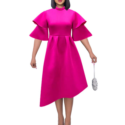 Damen Elegantes Midi-Kleid mit Rüsche und voluminösen Ärmeln Stalluxe