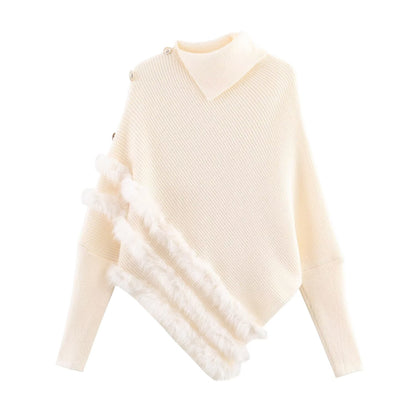 Damen modischer Poncho mit luxuriösem Fellbesatz und innovativem Schnitt Stalluxe