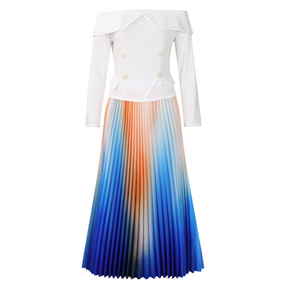 Damen Elegantes Plisseekleid mit schulterfreiem Oberteil und auffälligen Knopfdetails Stalluxe Weiß