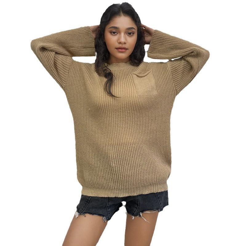 Damen Grob gestrickter Pullover mit lässigem Schnitt und praktischer Tasche Stalluxe