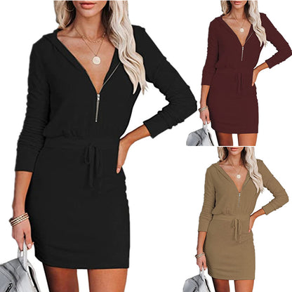 Damen lässiges Mini-Kleid mit Kapuze und Reißverschluss Stalluxe