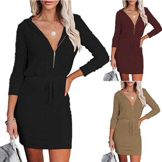 Damen lässiges Mini-Kleid mit Kapuze und Reißverschluss Stalluxe