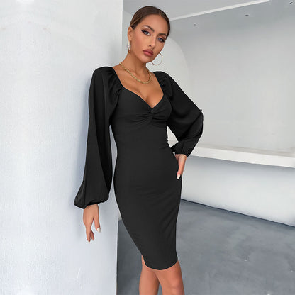 Damen figurbetontes Kleid mit Puffärmeln und Raffung Stalluxe