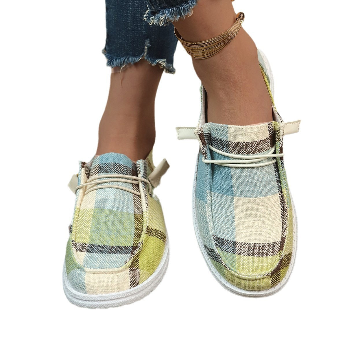 Damen modische Slip-On Freizeitschuhe mit kariertem Design und bequemer Passform Stalluxe