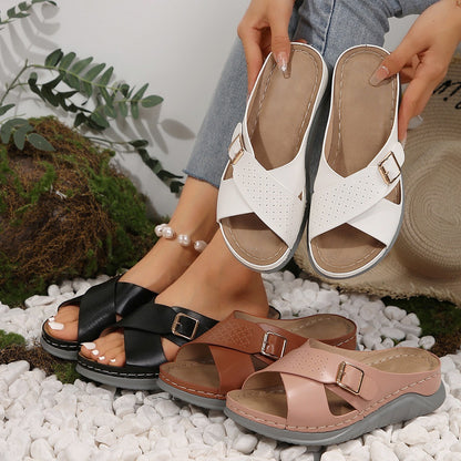 Damen Riemchen-Sandalen mit anatomischem Fußbett und komfortabler Wedge-Sohle Stalluxe