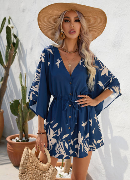 Damen Freizeit-Kleid mit floralem Design und Taillengürtel Stalluxe