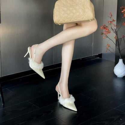 Damen Slingback-Pumps mit luxuriösem Fellbesatz und elegantem spitzem Design Stalluxe