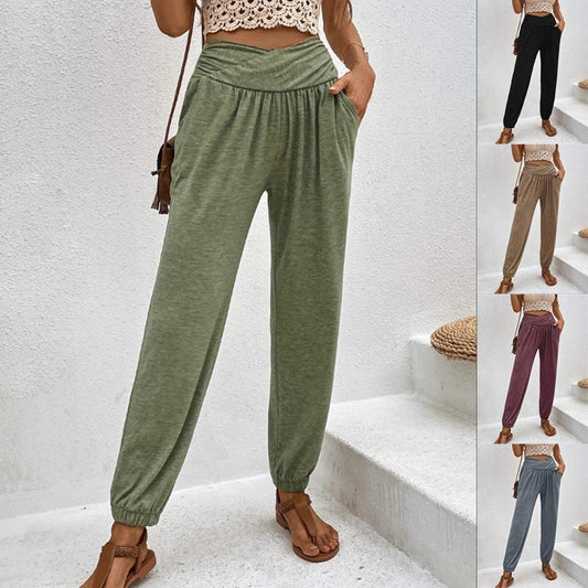 Damen elegante Freizeit-Hose mit hohem Bund und seitlichen Eingrifftaschen Stalluxe