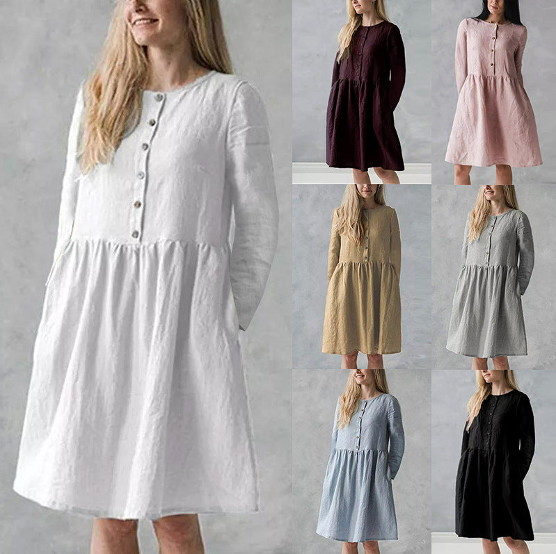 Damen lässiges Freizeitkleid mit Knopfverschluss und voluminösem Rock Stalluxe