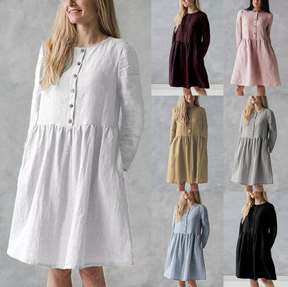 Damen lässiges Freizeitkleid mit Knopfverschluss und voluminösem Rock Stalluxe