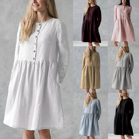 Damen lässiges Freizeitkleid mit Knopfverschluss und voluminösem Rock Stalluxe