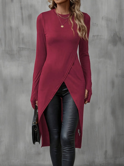 Damen asymmetrisches Longshirt mit eleganter Wickeloptik Stalluxe