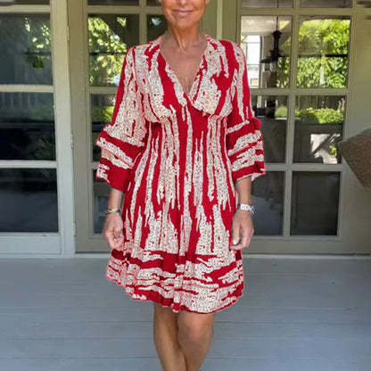 Damen lässiges Strandkleid mit V-Ausschnitt und weitem Rock Stalluxe