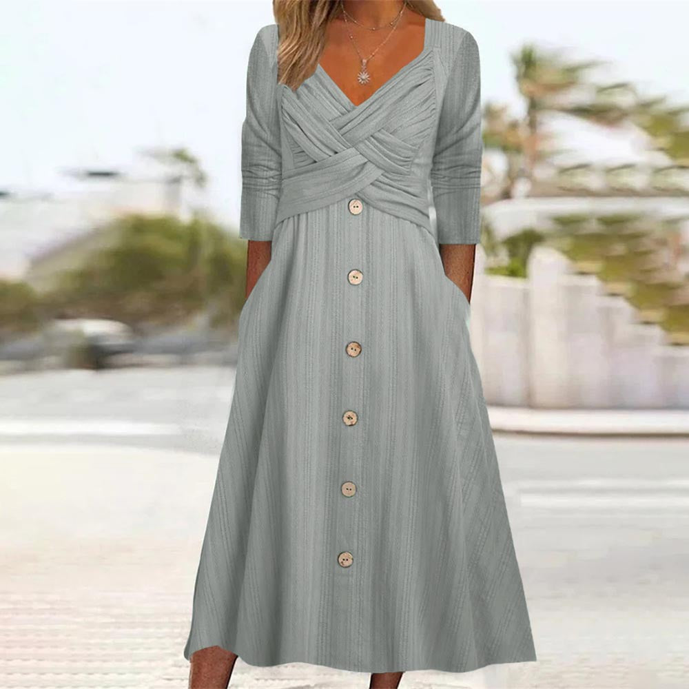 Damen Wickelkleid mit elegantem Knopfdetail und lässigen Taschen Stalluxe