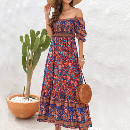 Damen Maxikleid mit voluminösen Puffärmeln und floralem Muster Stalluxe