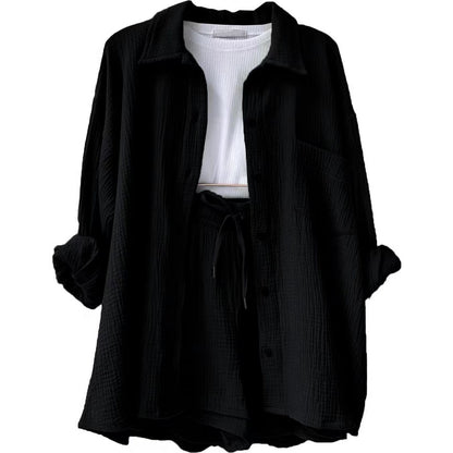 Damen lässiges Set mit oversized Hemd und bequemen Shorts Stalluxe
