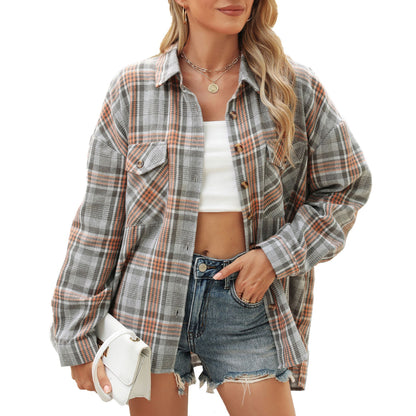 Damen karierte Hemdbluse mit oversized Schnitt und Brusttaschen Stalluxe