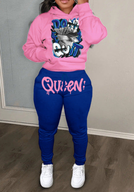 Damen Sportliches Hoodie und Jogginghose Set mit grafischem Motiv Stalluxe