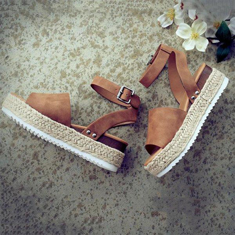 Damen Plateau-Sandalen mit verstellbarem Knöchelriemen und Jute-Details Stalluxe