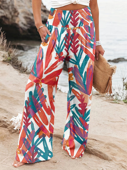 Damen Weit geschnittene Sommerhose mit floralem Print und elastischem Bund Stalluxe