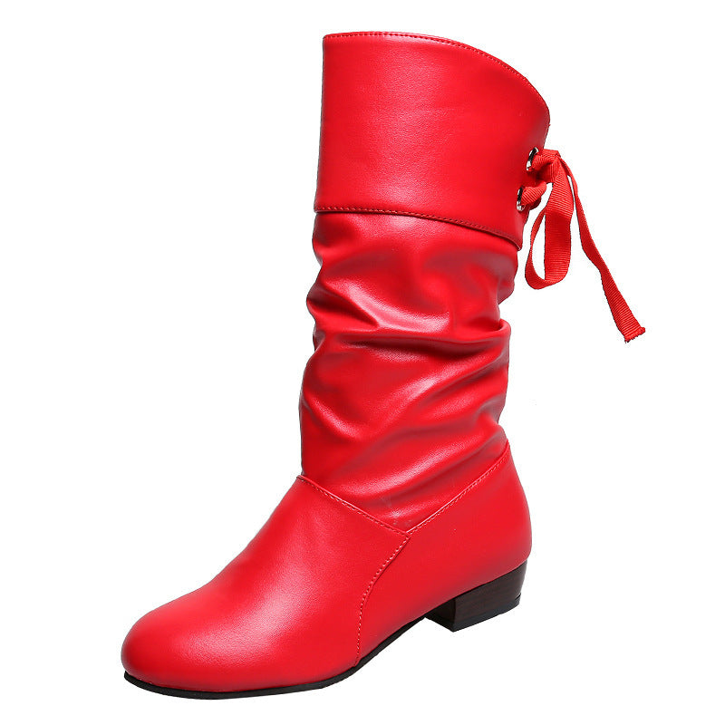 Damen Modische Stiefel mit elegantem Raffung-Design und praktischem Schnürdetail Stalluxe