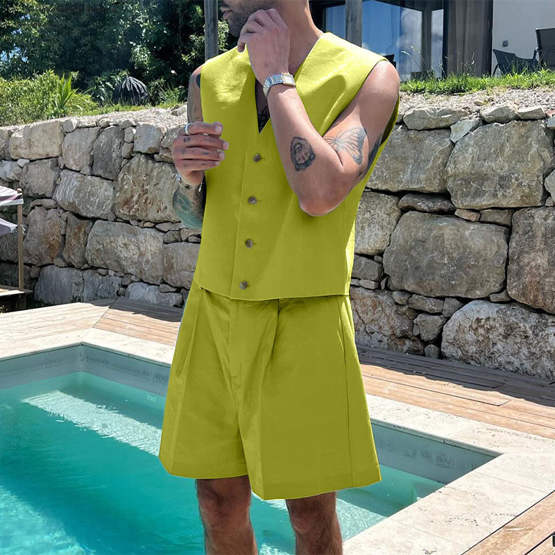 Damen elegantes ärmelloses Blazerset mit Shorts Stalluxe