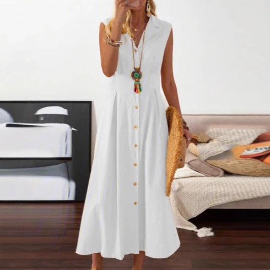 Damen Sommerliches Maxi-Kleid mit Knopfleiste und ärmellosem Design Stalluxe