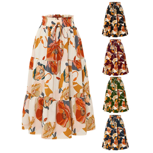Damen Maxirock mit voluminösen Rüschen und floralem Print Stalluxe