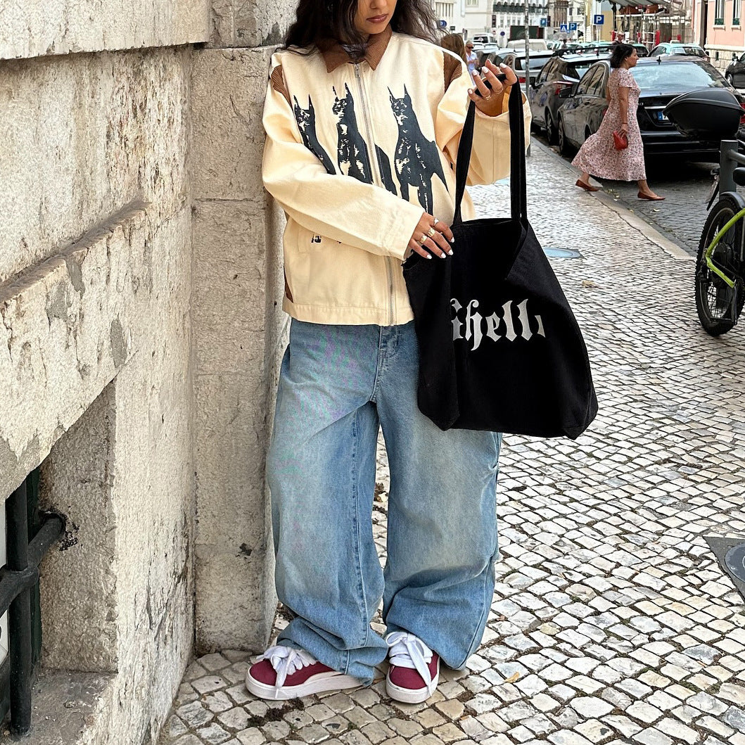 Damen Streetwear-Jacke mit einzigartigem Hunde-Print und lässigen Schnitten Stalluxe