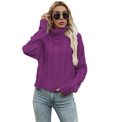Damen Grobstrickpullover mit hohem Rollkragen und markantem Zopfmuster Stalluxe