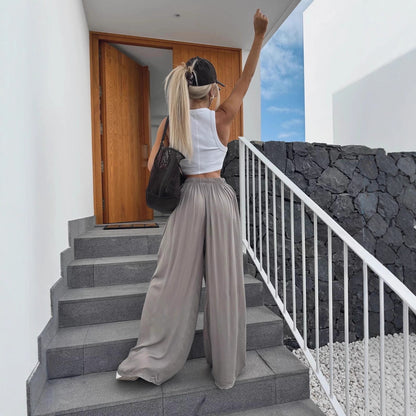 Damen lockere Palazzo-Hose aus leichtem Material Stalluxe