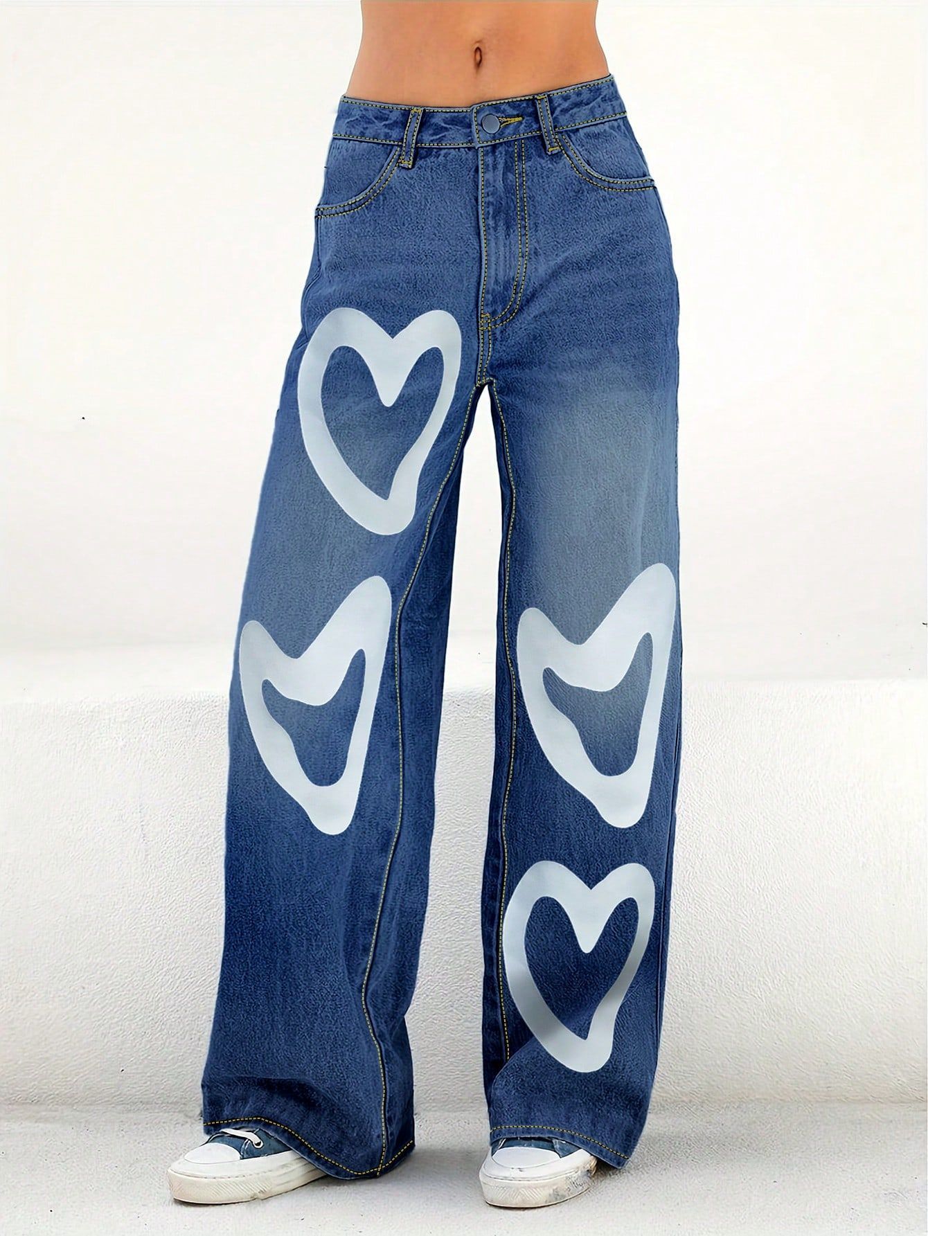 Damen Weit geschnittene Jeans mit Herzen-Design Stalluxe