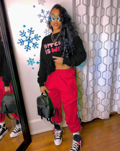 Damen lässiges Sweatshirt- und Jogginghose-Set mit auffälligem Statement Stalluxe