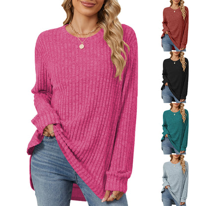 Damen lässiges Longsleeve Oberteil mit modischem Rippmuster und lockerer Passform Stalluxe