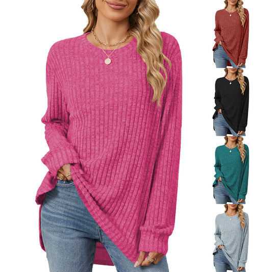 Damen lässiges Longsleeve Oberteil mit modischem Rippmuster und lockerer Passform Stalluxe