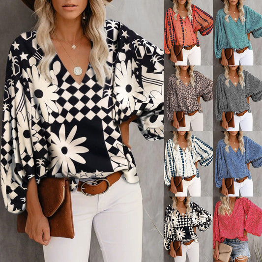 Damen Bluse mit voluminösen Ärmeln und V-Ausschnitt Stalluxe