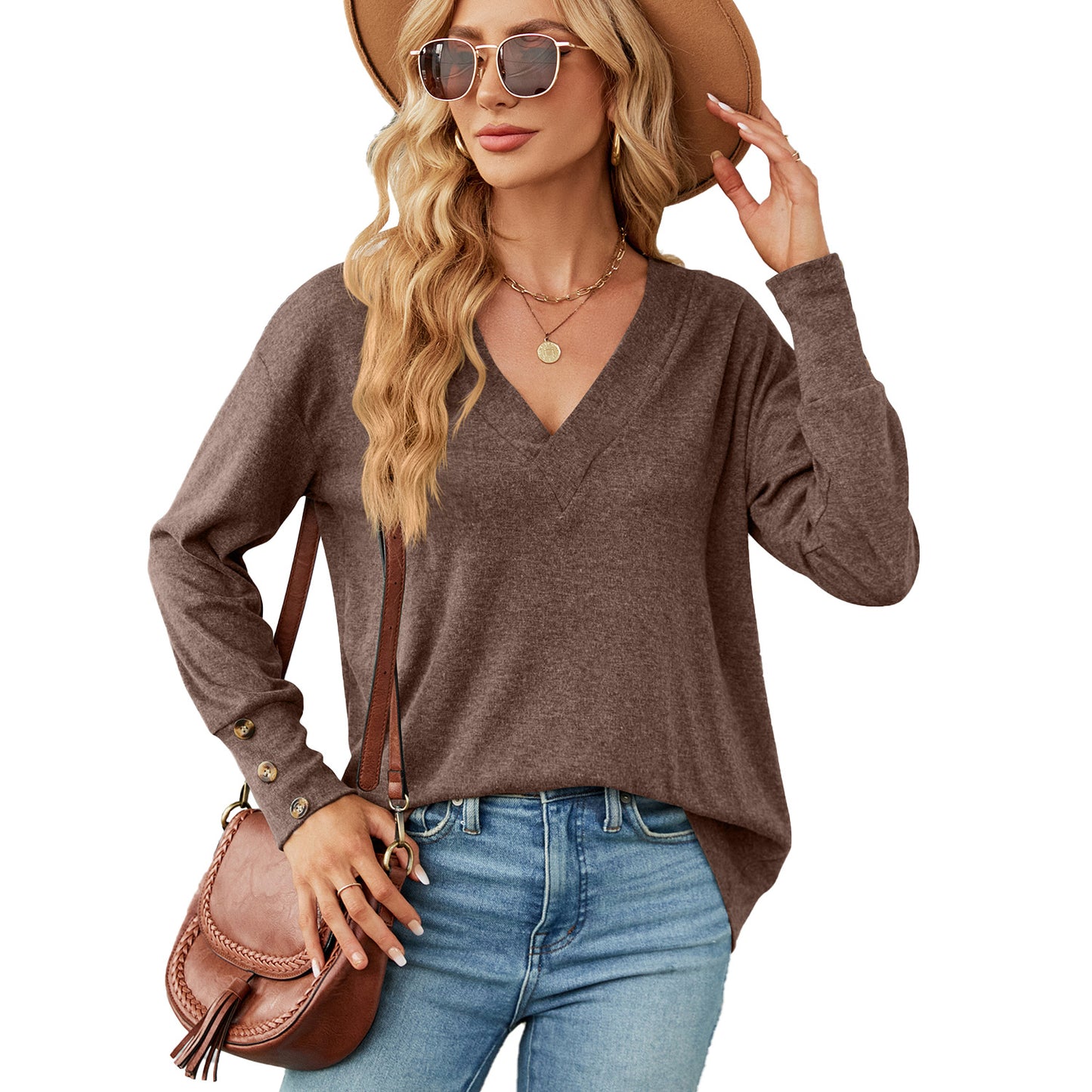 Damen oversized V-Ausschnitt Pullover mit modischen Knopfdetails Stalluxe