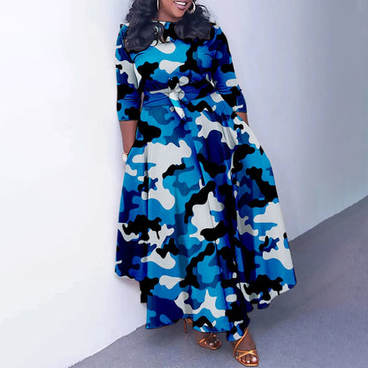 Damen Maxikleid mit Taillengurt und langem Ärmel Stalluxe