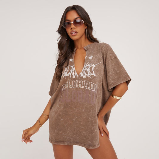 Damen Vintage Oversized T-Shirt mit einzigartigem Grafikdesign Stalluxe
