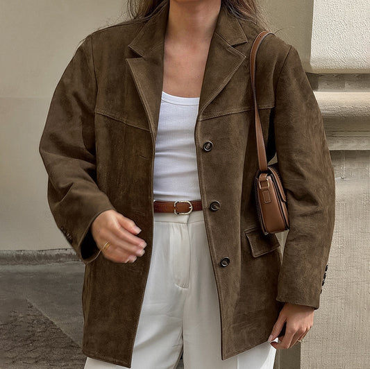 Damen Elegante Suede Blazerjacke Stalluxe