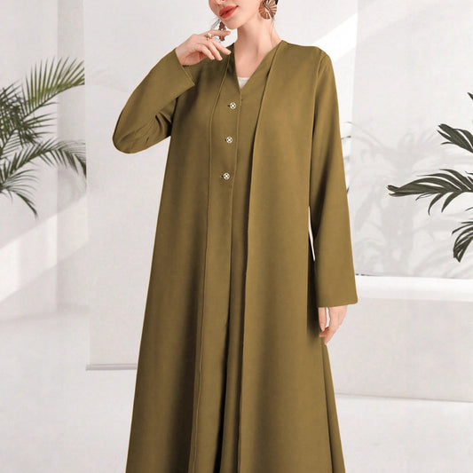 Damen eleganter Kaftan mit durchgehender Knopfleiste Stalluxe