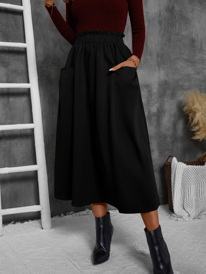 Damen Luftiger Midirock mit elastischem Bund und praktischen Taschen Stalluxe