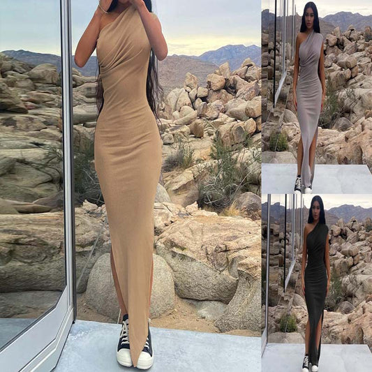 Women's Asymmetrical Slit Maxi Dress Stalluxe