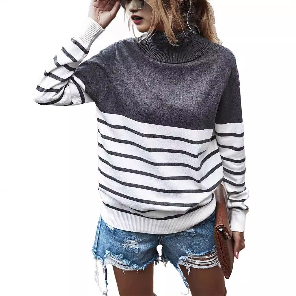 Damen gemütlicher Rollkragenpullover mit Streifenmuster Stalluxe