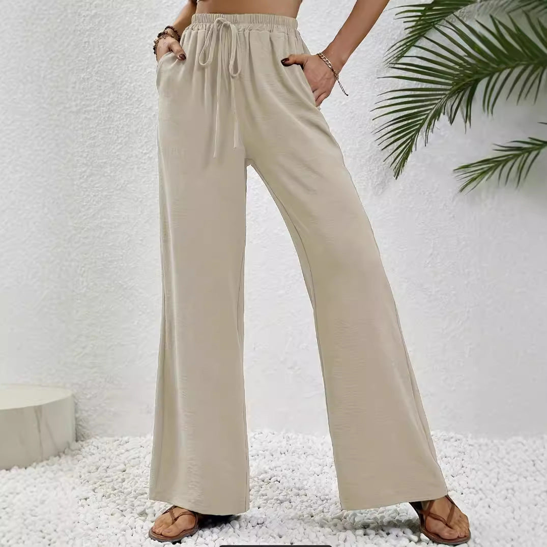 Damen weite Relaxed-Lounge-Hose mit elastischem Bund und Kordelzug Stalluxe