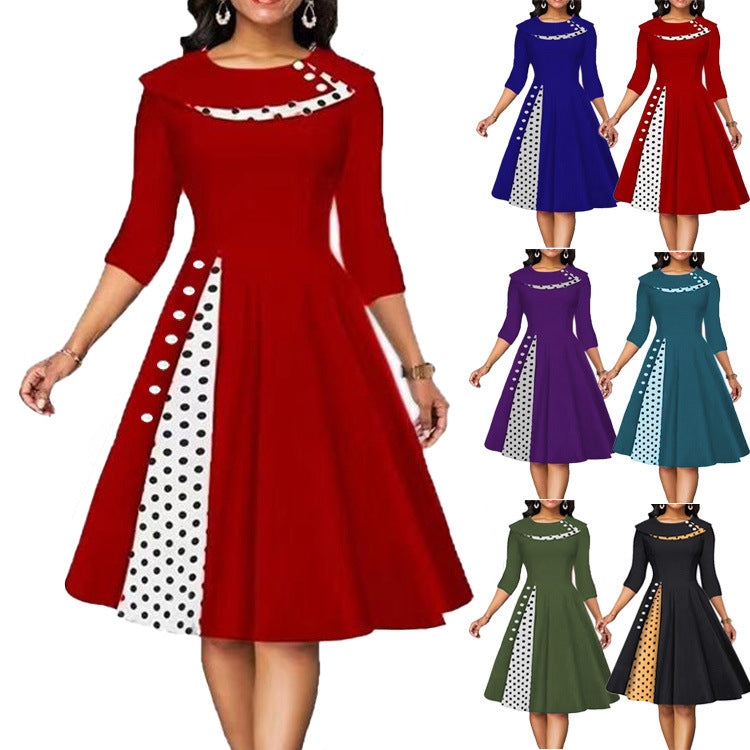 Damen Vintage Elegantes Kleid mit einzigartigem Polka-Dot-Design und ausgestelltem Rock Stalluxe