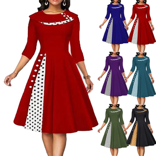 Damen Vintage Elegantes Kleid mit einzigartigem Polka-Dot-Design und ausgestelltem Rock Stalluxe