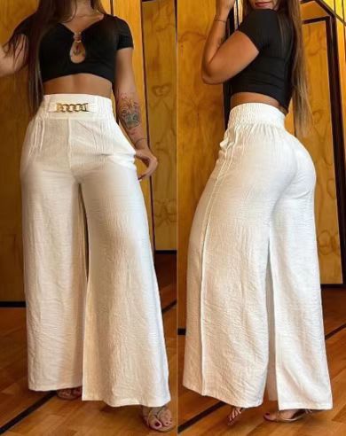 Damen Weite Palazzo-Hosen mit elastischem Bund und modischem Gürtel Stalluxe