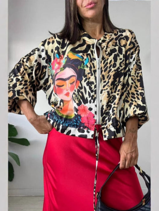 Damen Bomberjacke mit tierischem Print und elastischen Bündchen Stalluxe