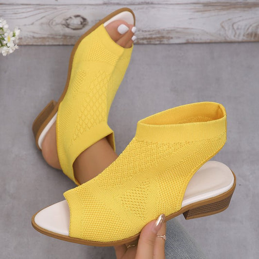 Damen Offene Mules mit Strickdesign und Retro-Blockabsatz Stalluxe